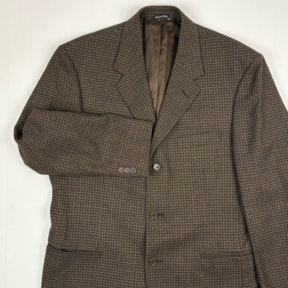 VTG Riserva Houndstooth Wool 3-Btn Sport Coat 40R Brown Made in Italy